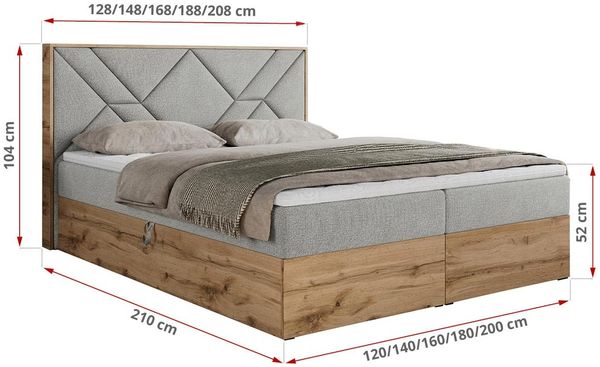 Boxspringbett mit Kopfteil und Topper, Polsterbett - GUNAR - 160 x 200 cm - Hellgrau Stoff - H4 - Topper Visco Bild 5