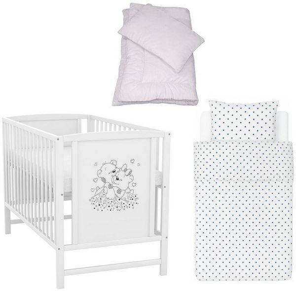 Baby-Delux Komplettbett Babybett Mia Komplettset, 7-tlg, Kinderbett 60x120 cm weiß, Bettset verschiedene Designs