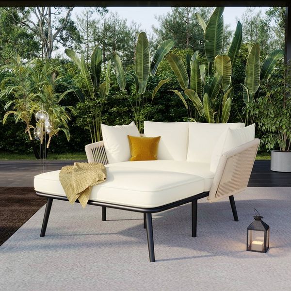 Merax Loungebett, mit Stahlrahmen und Kissen,Gartenliege,Gartenlounge,Gartenmöbel