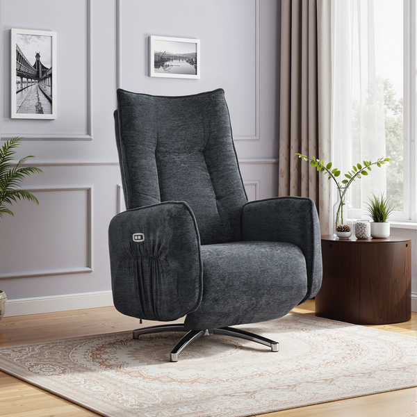 HOME NATURE WOHNKONZEPT Elektrischer Relaxsessel mit USB-Anschluss, elektrisch verstellbarer TV-Sessel mit Liegefunktion, Chenille Dunkelgrau, bis 350 kg, FT9208