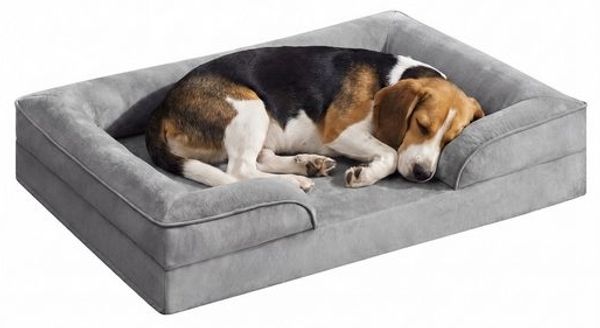 FEANDREA Orthopädisches Hundebett L, abnehmbarer Bezug, erhöhte Ränder, rutschfest, waschbar, Haustierbett, hellgrau