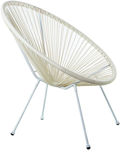 DRW Outdoorsessel aus Stahl und synthetischem Rattan PE in Weiß, 80 x 71 x 83 cm