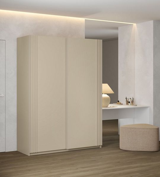 Home affaire Schwebetürenschrank Niva, Garderobenschrank incl. kompletter Innenausstattung Moderner Kleiderschrank, Schiebetürenschrank, Lamellen, Wäscheschrank