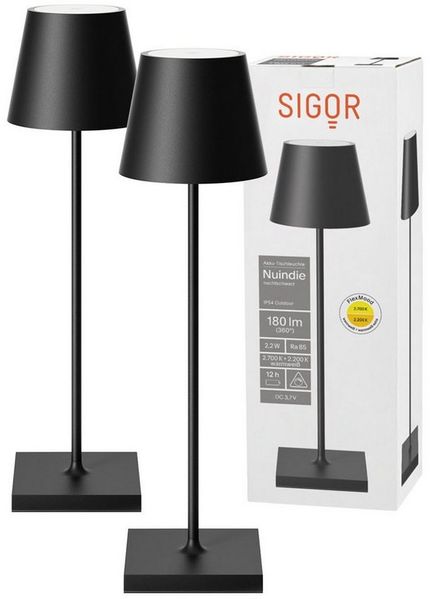 SIGOR LED Tischleuchte 2x Nuindie USB-C 380mm nachtschwarz, Dimmbar, LED fest integriert, Warmweiß