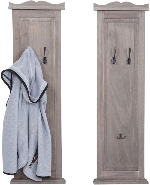 2er-Set Garderobe T33, Wandgarderobe Garderobenpaneel, Wandhaken Holz 109x28x4cm ~ grau-braun shabby