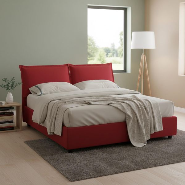Talamo Italia - Doppelbett Teresa, Stoffbett mit Stauraum, Öffnung vorne, inklusive Matratze 140x200 cm, 100 % Made in Italy, Rot