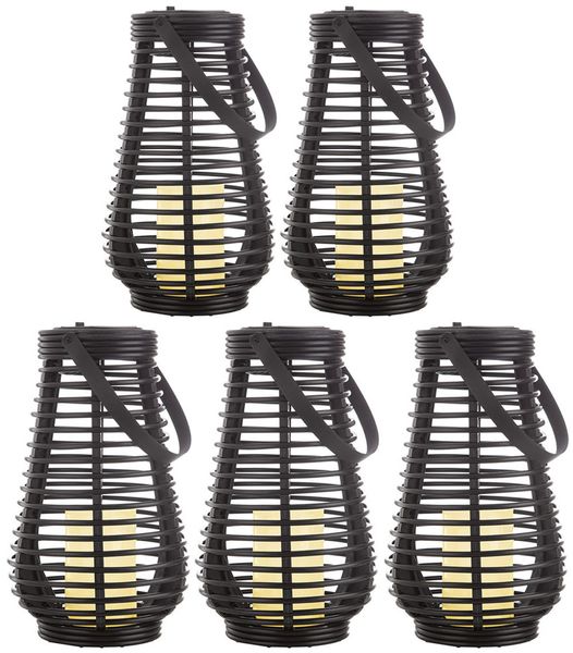 5x LED Laterne, Schwarz, Dämmerungssensor, Gitteroptik, IP44, H 26 cm