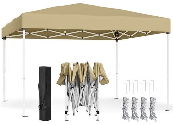 SONGMICS Faltzelt 3 x 3 m, stabil, tragbar, Pavillon für Garten, Hof, Markt, Sonnenschutz, beige