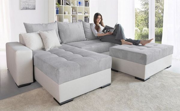 COLLECTION AB Ecksofa Josy L-Form, Breite 214 cm, mit 3 großen Rückenkissen, mit Bettfunktion und Bettkasten, Federkern