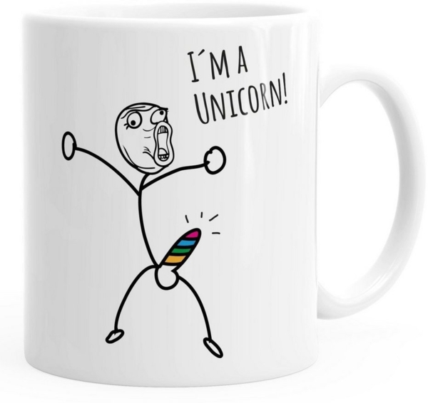 MoonWorks Tasse Kaffee-Tasse mit Spruch I`'m a unicorn Motiv lustiges Strichmännchen Penis Einhorn Parodie Ironie Bürotasse Kaffeebecher MoonWorks®, Keramik