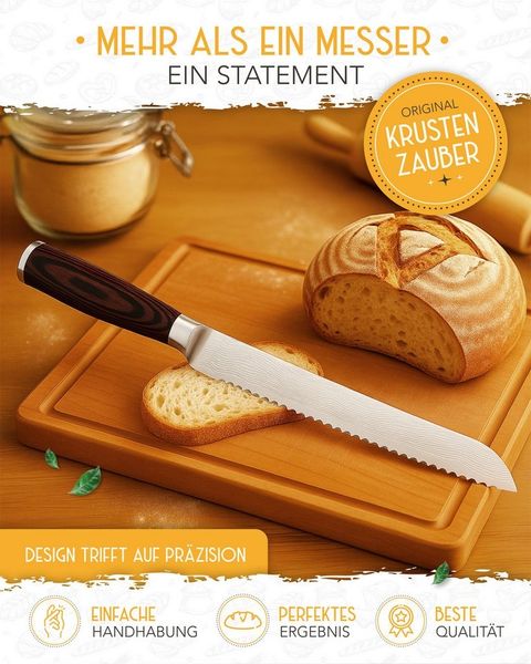 Krustenzauber Brotmesser Brotmesser mit Wellenschnitt aus Edelstahl - 20 & 26cm Küchenmesser
