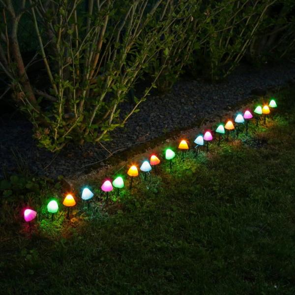 MARELIDA LED-Lichterkette Mini Pilze 20 Gartenstecker Gartendeko 8 Funkt. Timer bunt L: 3,8m, 20-flammig