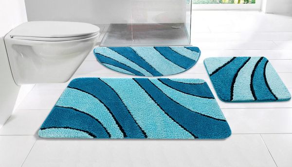OTTO home Badematte Anna, Badvorleger, Badezimmer Teppich, Höhe 16 mm, rutschhemmend beschichtet, schnell trocknend, fußbodenheizungsgeeignet, Polyester, rechteckig, Badteppich, Hoch Tief Effekt, Modern, Weich, Wellen