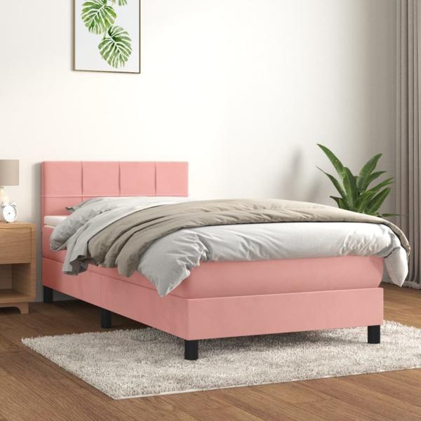 vidaXL Boxspringbett mit Matratze Rosa 90x200 cm Samt, Härtegrad: H2 [3141286]