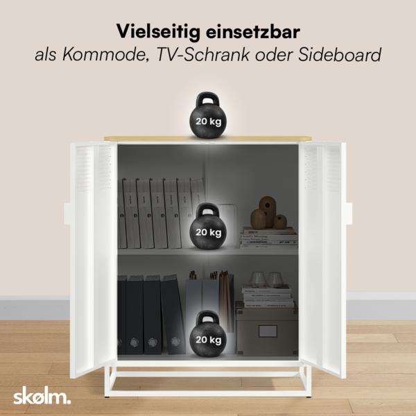 skølm 'Izar' Kommode, Metall mit MDF-Ablagefläche, weiß, 100x80x40 cm, Metallschrank mit 2 Fächern Bild 6