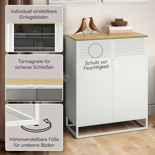 skølm 'Izar' Kommode, Metall mit MDF-Ablagefläche, weiß, 100x80x40 cm, Metallschrank mit 2 Fächern Bild 3