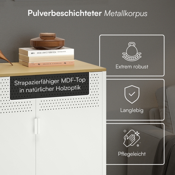 skølm 'Izar' Kommode, Metall mit MDF-Ablagefläche, weiß, 100x80x40 cm, Metallschrank mit 2 Fächern Bild 4