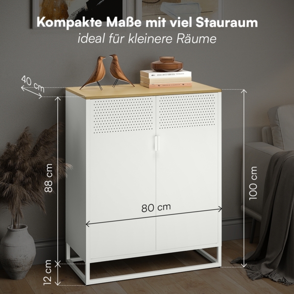 skølm 'Izar' Kommode, Metall mit MDF-Ablagefläche, weiß, 100x80x40 cm, Metallschrank mit 2 Fächern Bild 5