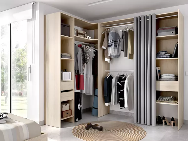 Vente-unique - GONTRAN Wardrobe and walk-in wardrobe Holz, Platte Beige - B 141 cm x H 205 cm x L 164 cm214 cm