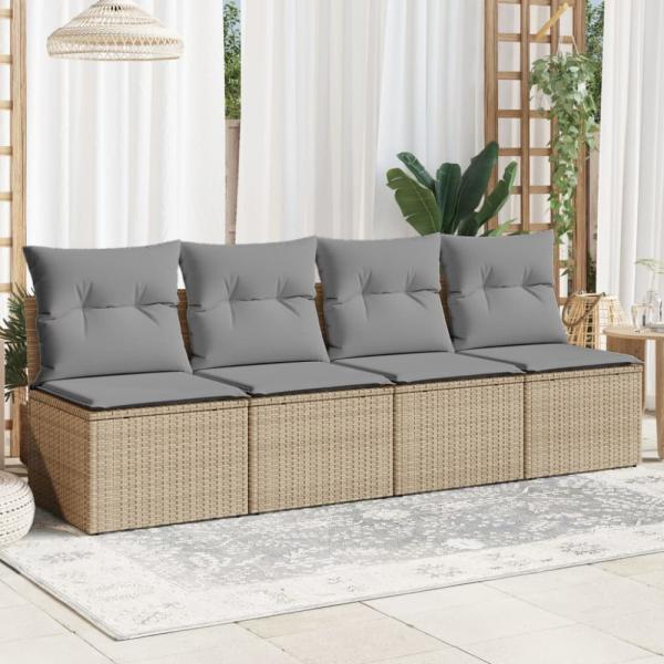 vidaXL Gartensofa mit Kissen 4-Sitzer Beige Poly Rattan 366089 Bild 6