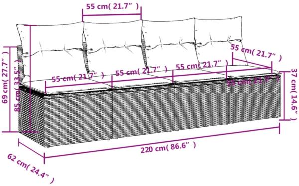 vidaXL Gartensofa mit Kissen 4-Sitzer Beige Poly Rattan 366089 Bild 4