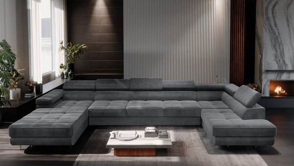 Muffo Ecksofa WILD MAXI U, elegante Metallbeine, verstellbare Kopfstützen, 2x Bettkasten, mit Schlaffunktion