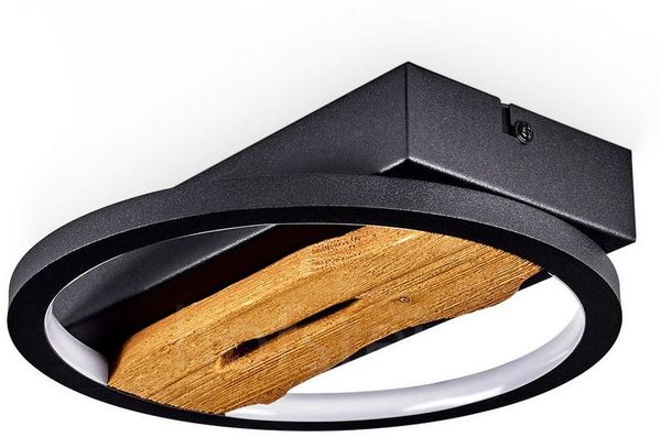hofstein Wandleuchte dimmbare Wandlampe aus Metall/Holz in Schwarz/Natur, LED fest integriert, Leuchte mit Schirm(22cm), dimmbar ü. Lichtschalter, 1700 Lumen, 12 W