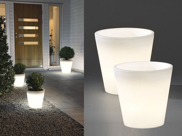 Beleuchteter Pflanzkübel 2er Set Outdoor LED Blumentopf Ø 37cm Terrassenleuchten