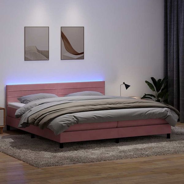 vidaXL Boxspringbett mit Matratze & LED Rosa 180x210 cm Samt 3316994