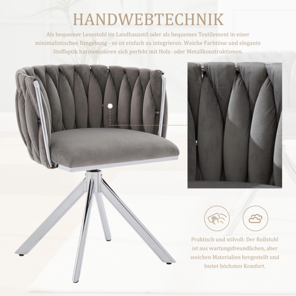 LVHOM Esszimmerstuhl 2er-Set, 180° drehbar mit runden Rückenlehne, Wohnzimmerstuhl aus Samt, bis 150 kg, für Homeoffice Bild 5