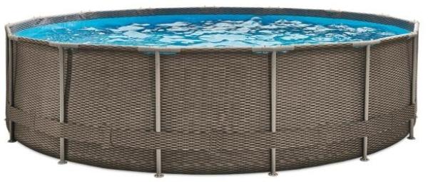 Summer Waves Active Frame Pool | Aufstellpool rund | inkl. Zubehör | Rattanoptik braun | Ø 457x107 cm