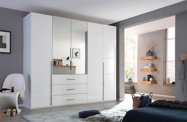 'Montclar' Drehtürenschrank mit Spiegel, Hochglanz weiß, 251 cm