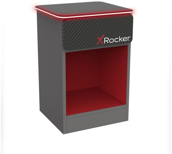 X Rocker Carbon-Tek Gaming Nachttisch mit LED-Beleuchtung & Wireless Charging Ladepad - grau/rot