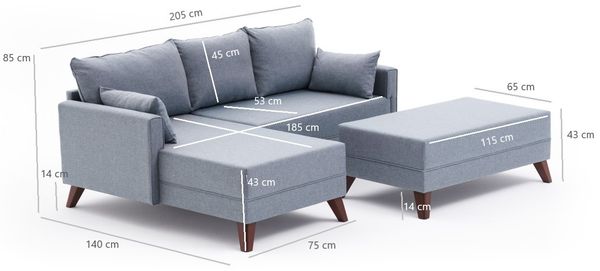 Eckschlafsofa, 'Bella', 85 x 140 x 205, Blau Bild 10