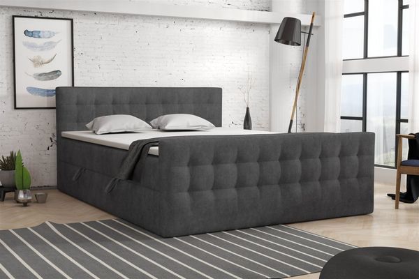 Boxspringbett Schlafzimmerbett ANKER 140x200cm Stoff Perfect Harmony Dunkelgrau