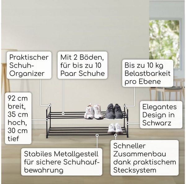 Raburg Schuhregal Schuhständer, Metall, praktischer Schuh-Organizer, Schwarz, Easy-Shoe, platzsparende Schuhaufbewahrung, für Flur, Wohnzimmer, Schlafzimmer Bild 2