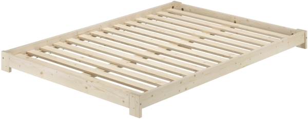 Niederflurbett Doppelbett 140x200 Fichte massiv unbehandelt mit wählbarem Zubehör V-60.85N-14Rollrost inkl.