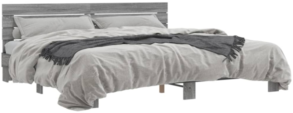 vidaXL Bettgestell Grau Sonoma 200x200 cm Holzwerkstoff und Metall 3280130