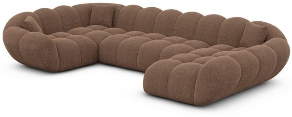 Sofa Dreams Wohnlandschaft Maleron U Form Design Stoffsofa, 6-Sitzer, Polsterecke, Ottomane rechts, Strukturstoff Braun