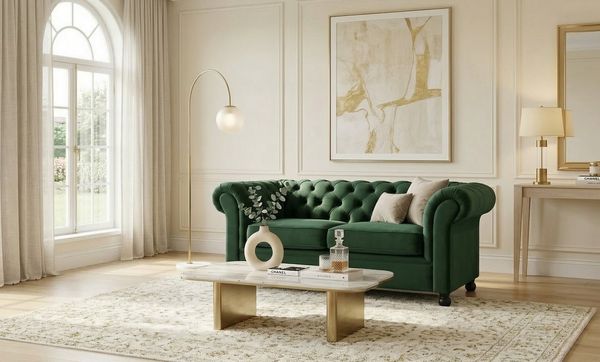 Home affaire 2-Sitzer BRONNOY Chesterfield Sofa mit aufwendiger Knopfheftung, Breite 152 cm, Sofa mit geschwungenen Armlehnen, Chesterfield-Optik, Glamour