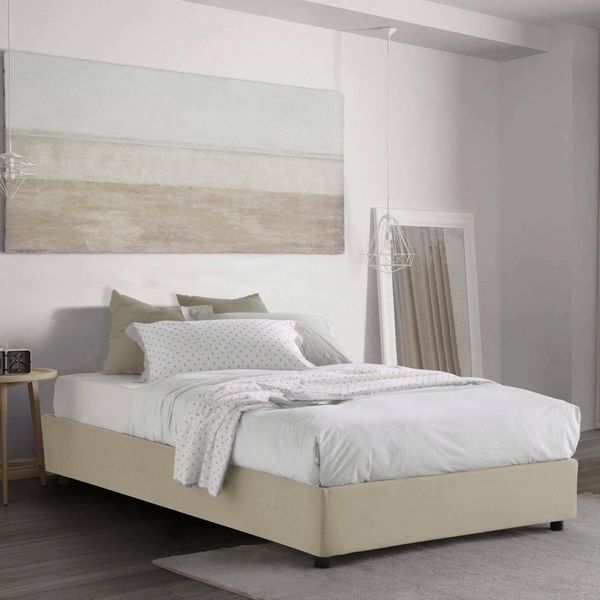 Talamo Italia - Gaia Doppelbett, Bettkasten mit Stoffbezug, 100 % Made in Italy, seitliche Öffnung, inklusive Matratze 120x190 cm, Beige