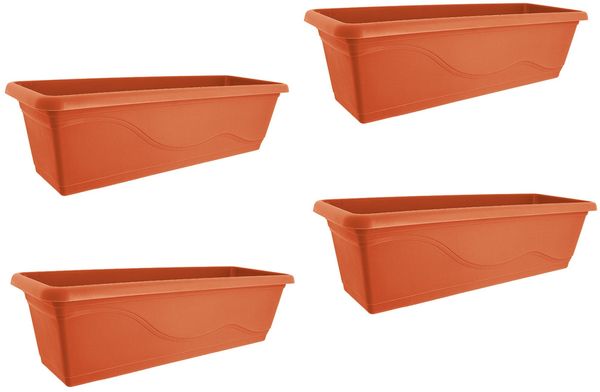 HTI-Living 4er Set Terracotta Blumenkasten mit Wasserspeicher 60 cm