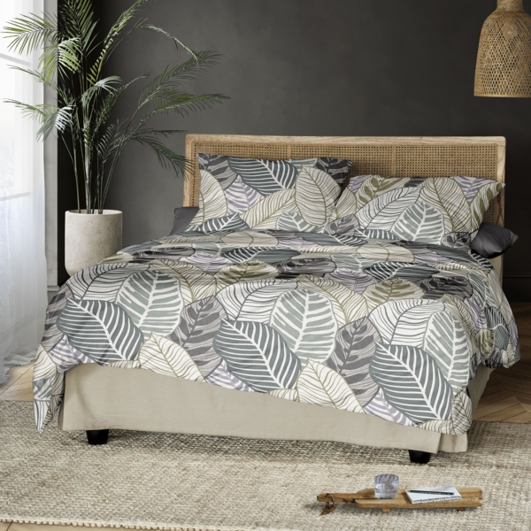 Irisette Biber Bettwäsche Koala 8628-30 Blätter Grau Grün 135x200