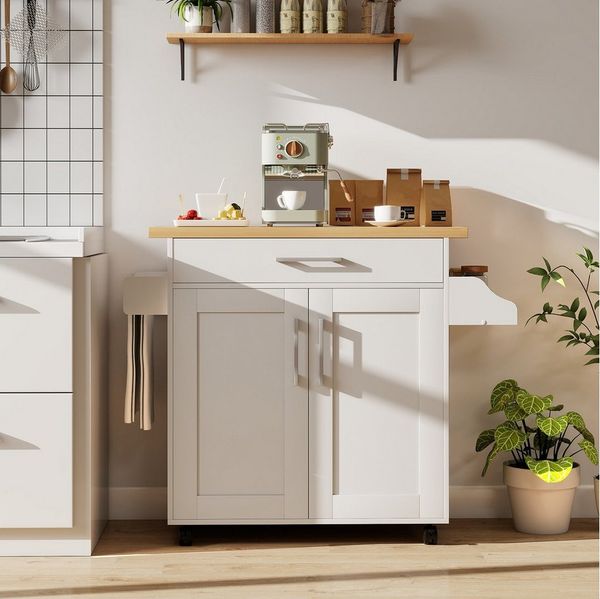 COSTWAY Küchenwagen, mit Arbeitsplatte, Schublade & verstellbarem Regal