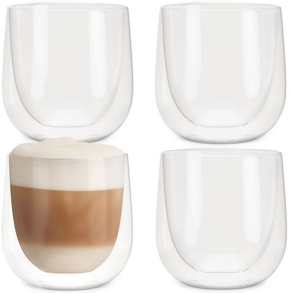 NEOLYMP Thermotasse 4er Set Cappuccino Tassen - Latte Macchiato Gläser doppelwandig, 180 Grad spülmaschinenfest und hitzebeständig - Gastronomie Qualität
