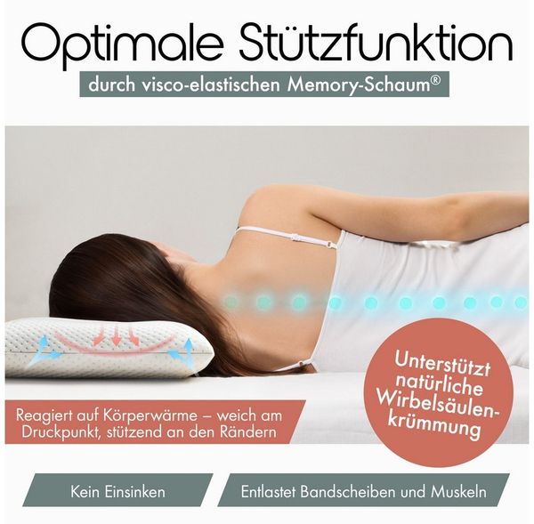 Blumtal Nackenkissen Nackenstützkissen aus Memory Foam, Oeko-TEX® Zertifiziert, Ergonomisches Kopfkissen mit Waschbarem Bezug Bild 4