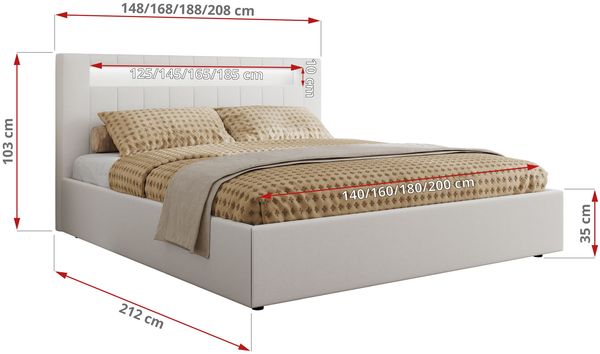 Polsterbett GOLD 5 CLASSIC 200 x 200 cm mit LED-Beleuchtung & Bettkasten, Doppelbett inkl. Lattenrost, Metall-Lift-System & Stauraum, Foam Matratze - Weiß Kunstleder - MIRO LUX Bild 4