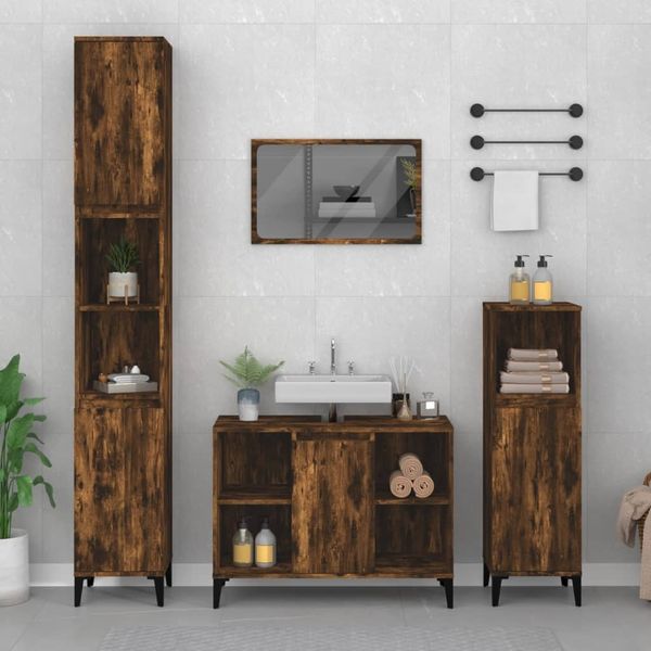 vidaXL Waschbeckenunterschrank Räuchereiche 80x33x60 cm Holzwerkstoff 821297