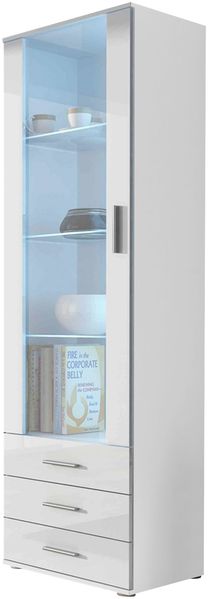 Vitrine Soho S01 (Farbe: Weiß / Weiß Hochglanz, mit RGB LED Beleuchtung)