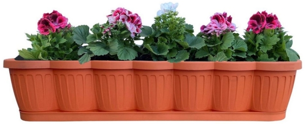 1er Set 80cm Blumenkasten Balkonkasten Pflanzkasten Terracotta im Wellendesign inkl. passenden Bewässerungsuntersetzer